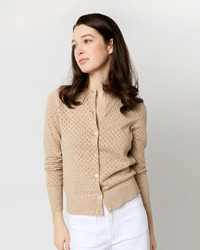 Rosie Pointelle Cardigan in Crema Cotton/Silk Plaid Cardigan Polka Dot Checkered