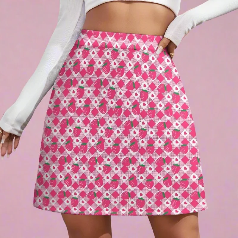 Cute Strawberry Short skirt linen skirt light