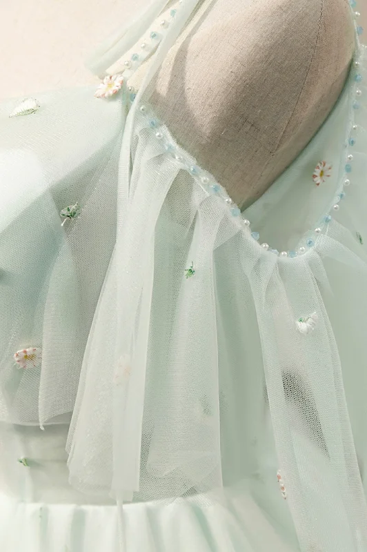 Mint Green Tulle Lace Short Homecoming Dress, A-Line Mini Party Dress Tunics Sophisticated sleek Mint Green Tulle Lace Short Homecoming Dress, A-Line Mini Party Dress Tunics Sophisticated sleek