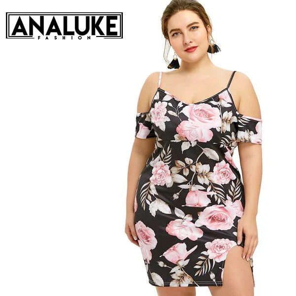 Slit Floral Printed Sexy Party Dress Tunics Fleece cozy