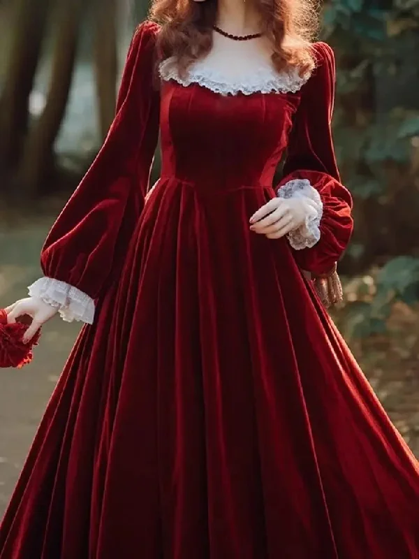 French Hepburn Velvet Drape Red Christmas Party Dress Tunics Stylish modern