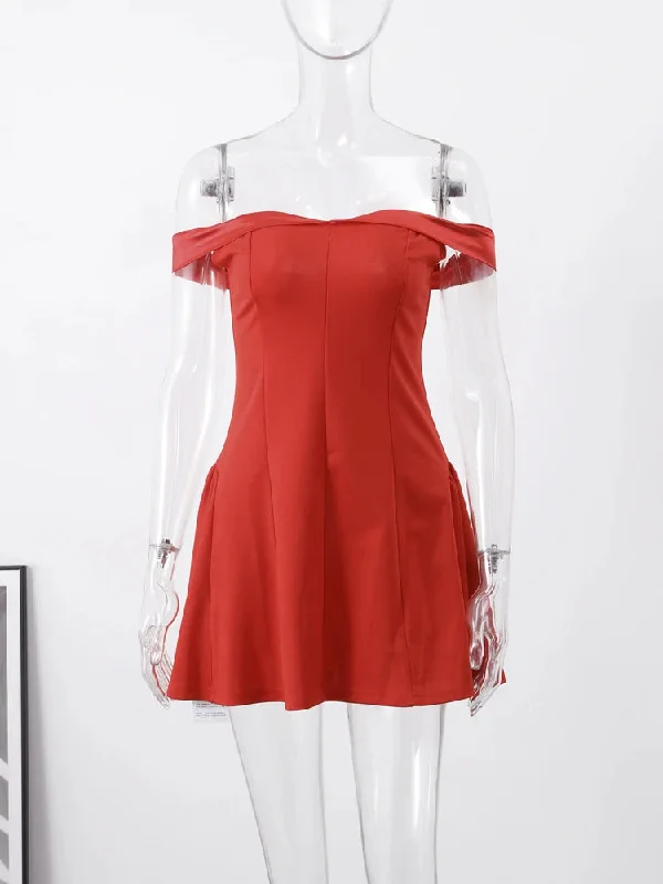 Red Christmas Party Dress - Off Shoulder Backless Pleated Zipper Tunics Favorite customer Red Christmas Party Dress - Off Shoulder Backless Pleated Zipper Tunics Favorite customer