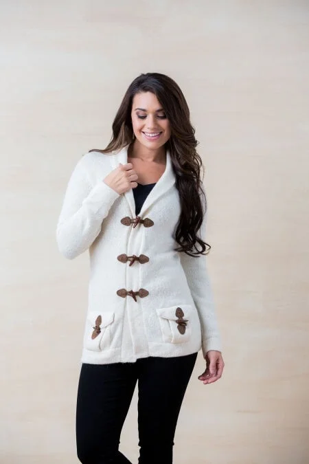 Simply Natural Women's Claudia Cardigan in Ivory Embroidered Appliqued Beaded
