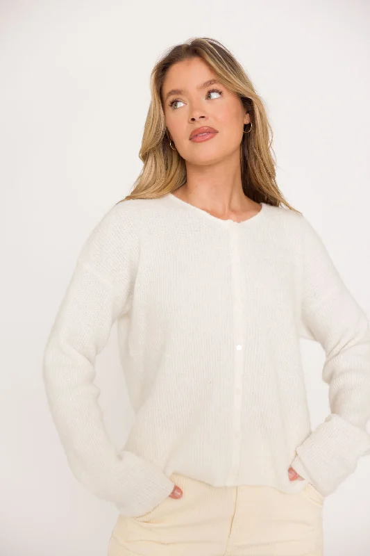 Newport Cardigan in Ivory - Nursing Friendly Spandex Rayon Corduroy