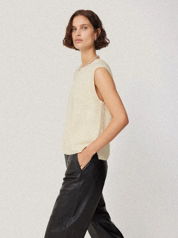 Cotton Blend Crew Tank | Ivory peekaboo tank top