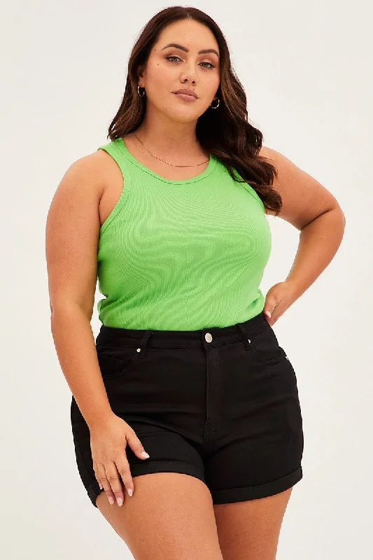 Green Tank Top Sleeveless Round Neck metallic tank top