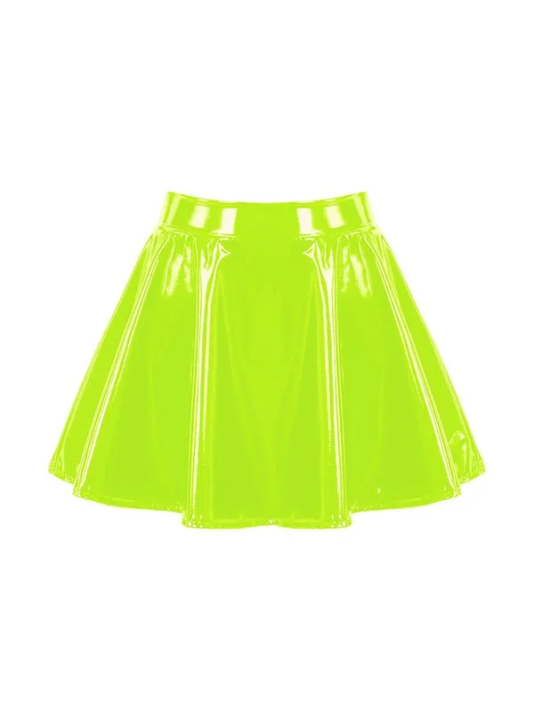 Womens Latex Rave Neon Mini Skirt button skirt front