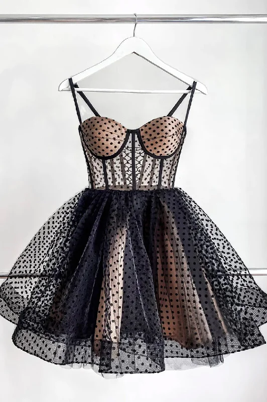 Black Tulle Spaghetti Straps Short Homecoming Dress, A-Line Evening Party Dress Tunics Cozy soft Black Tulle Spaghetti Straps Short Homecoming Dress, A-Line Evening Party Dress Tunics Cozy soft