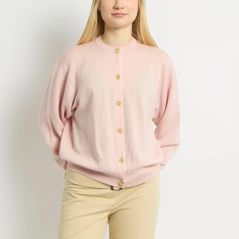 Wool Cardigan With Gold Buttons - L Spandex Rayon Corduroy