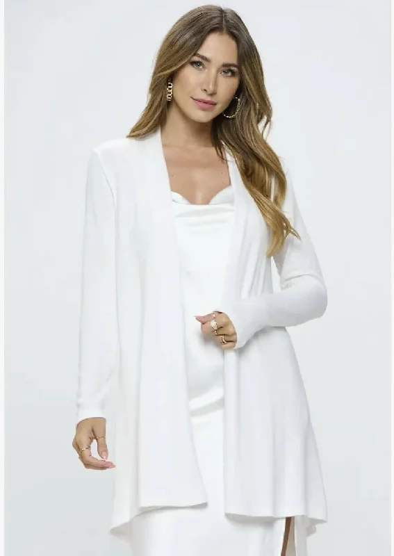 Winter White Draped Cardigan Made in USA Transparent Opaque Sheer