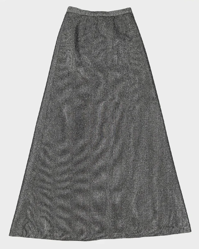 Vintage 1970s Black Lurex Maxi Skirt - S a-line skirt cut