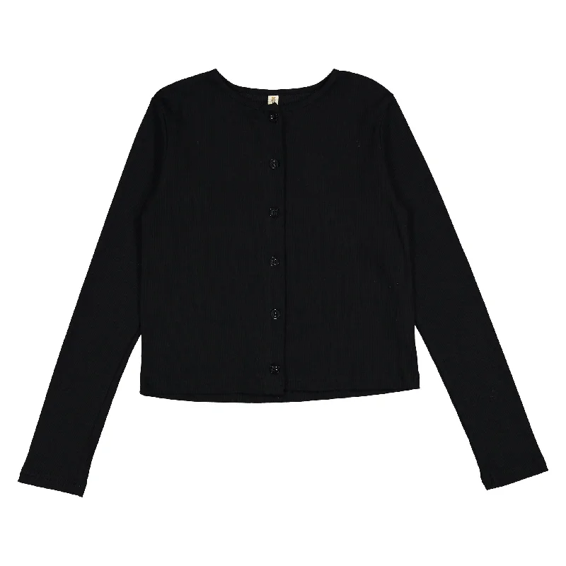 Ava and Lu Black Button Down Cardigan Patchwork Embroidered Appliqued