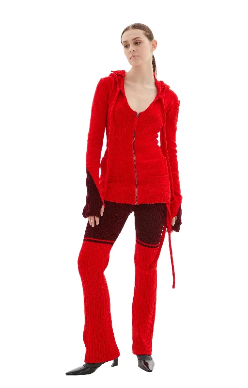 Knit Cardigan (Red) Houndstooth Herringbone Solid