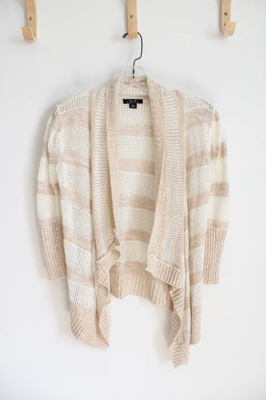 Deb Tan & Cream Crocheted Cardigan | S Cable Knit Ribbed Knit Lace Knit