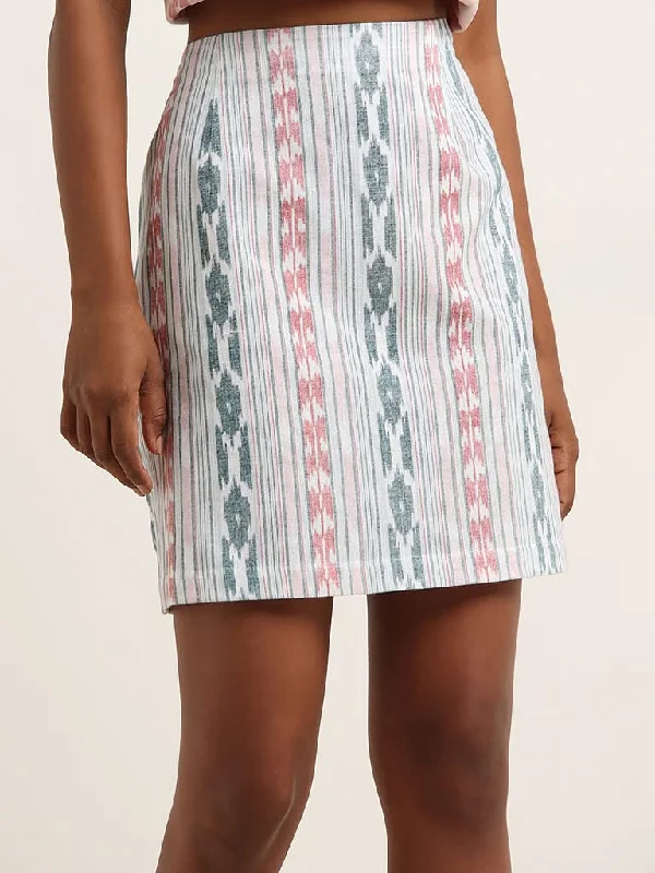 Bombay Paisley Teal Ikat Printed Cotton Blend Skirt cashmere skirt plush