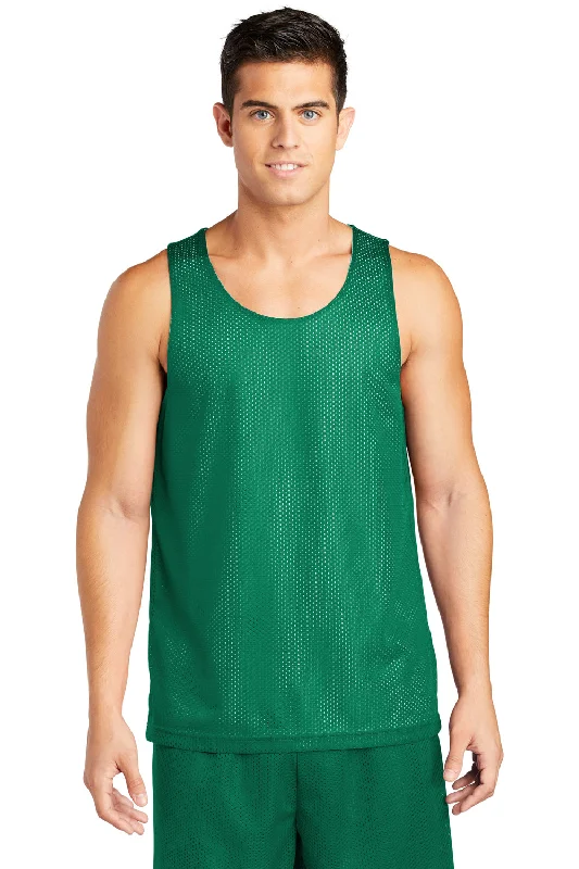 Sport-Tek Mens Reversible Mesh Moisture Wicking Tank Top - Kelly Green - Closeout white tank top
