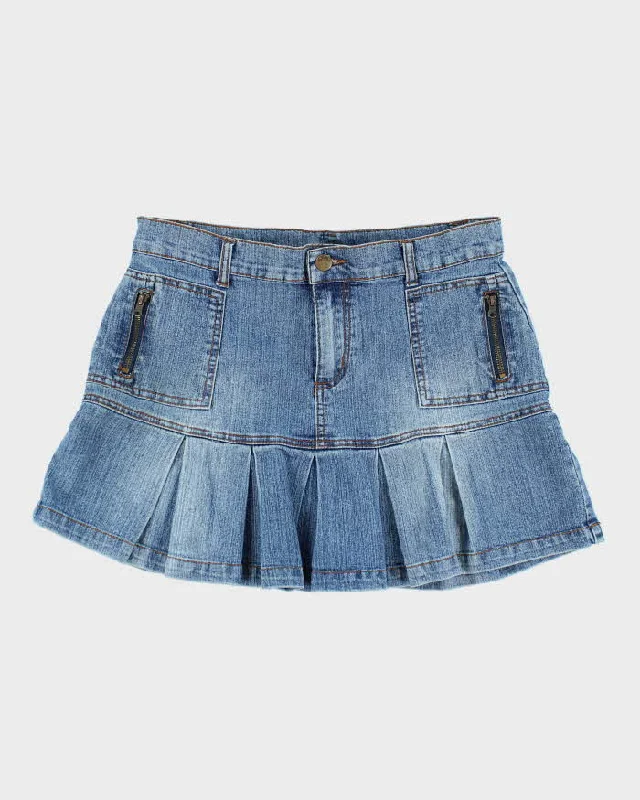Vintage Y2k 00s 725 Originals Pleated Denim Mini Skirt - M silk skirt lustrous