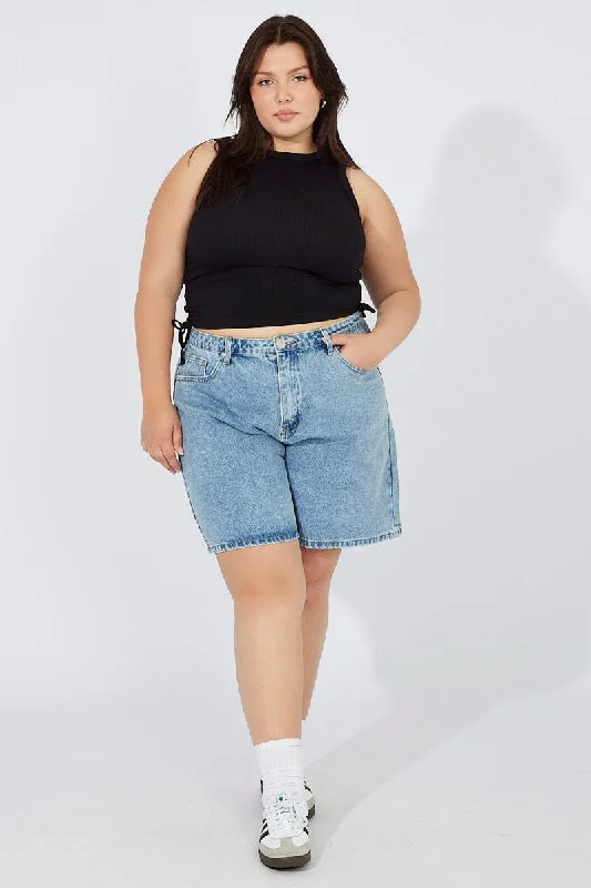 Black Tank Top Crew Neck Seamless Side Ruched floral tank top