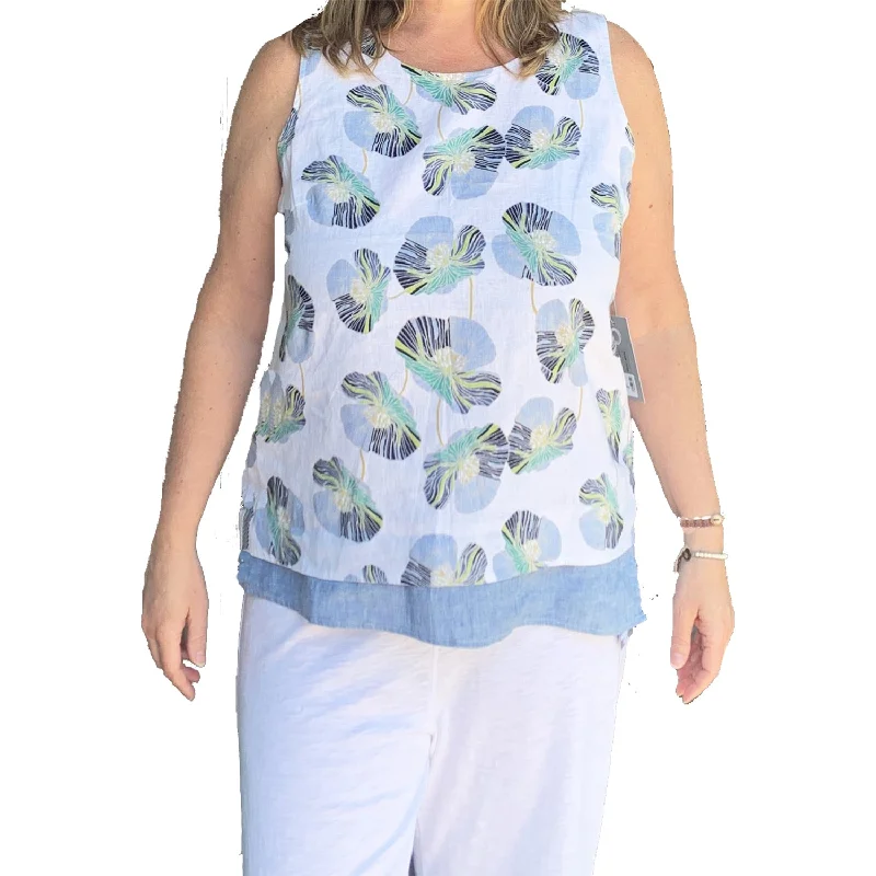 Women's Habitat Woodblock Floral Tank Indigo Floral peekaboo tank top