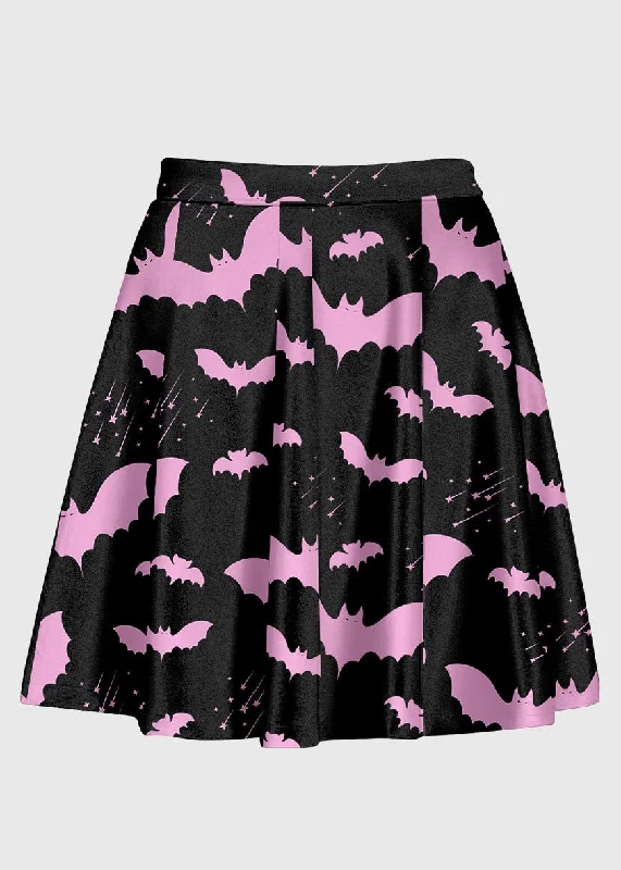 Pink And Black Bat Kawaii Goth High Waist Skirt velvet skirt sumptuous