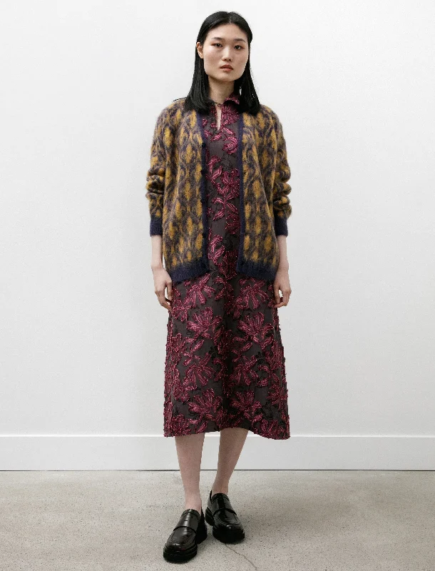 Mohair Cardigan Fleur de Lys Purple/Gold Solid Print Embellished