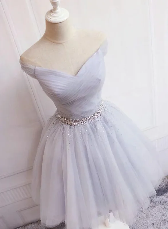 Charming Sliver Grey Short Beaded Tulle Party Dress, Homecoming Dress Bodycon Fitted Nightout Charming Sliver Grey Short Beaded Tulle Party Dress, Homecoming Dress Bodycon Fitted Nightout