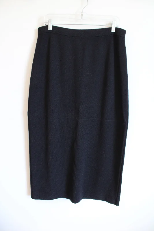 St. John Basics Dark Navy Blue Knit Midi Skirt | 14 velvet skirt plush