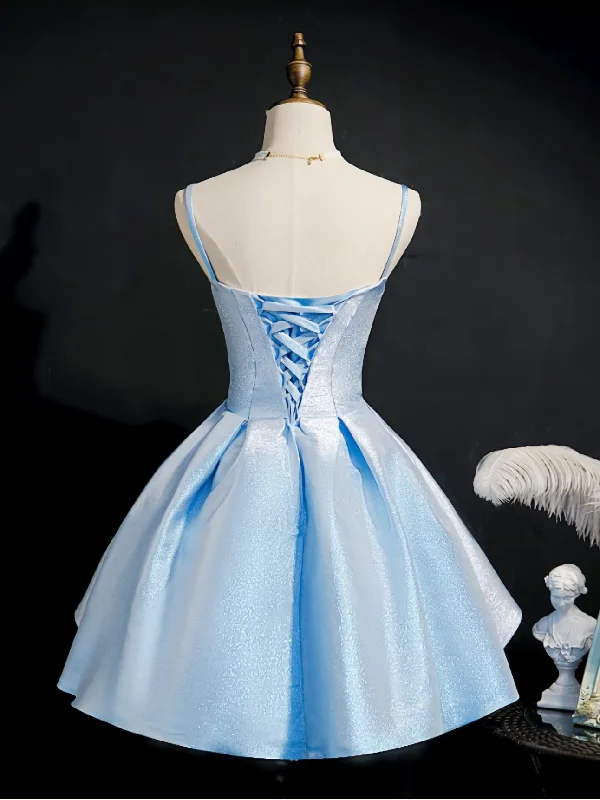 Light Blue Satin Sweetheart Homecoming Dress, Blue Short Prom Dress, Party Dress Boat Neckline Classic Light Blue Satin Sweetheart Homecoming Dress, Blue Short Prom Dress, Party Dress Boat Neckline Classic