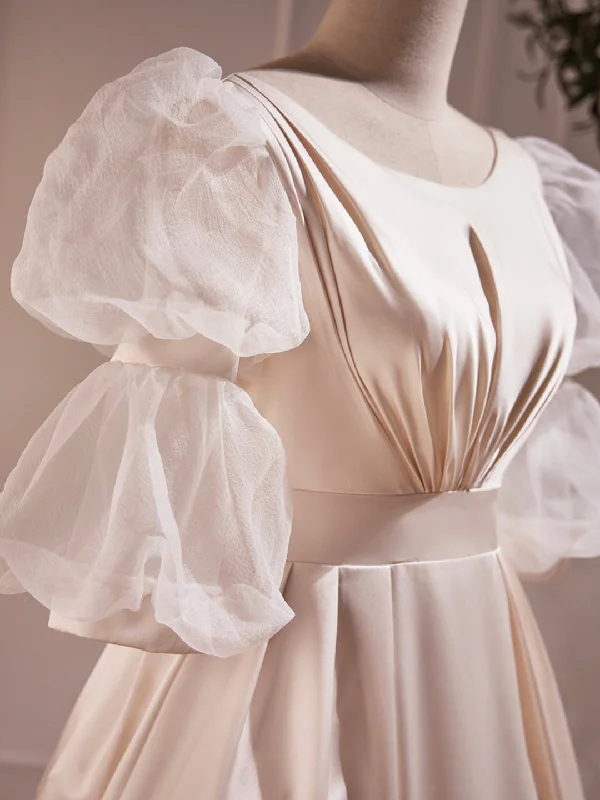 Beautiful Scoop Neck Tea Length Prom Dress, A-Line Puffy Short Sleeve Backless Party Dress Chiffon Maxi Beach Beautiful Scoop Neck Tea Length Prom Dress, A-Line Puffy Short Sleeve Backless Party Dress Chiffon Maxi Beach