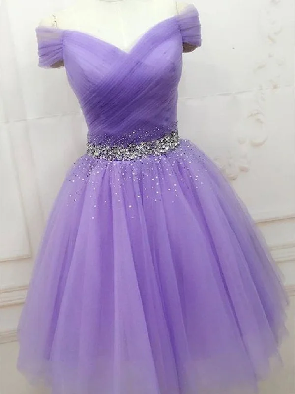 Purple Sequins Off Shoulder Fashionable Party Dress, Short Prom Dress Homecoming Dress Tunics Lace romantic Purple Sequins Off Shoulder Fashionable Party Dress, Short Prom Dress Homecoming Dress Tunics Lace romantic