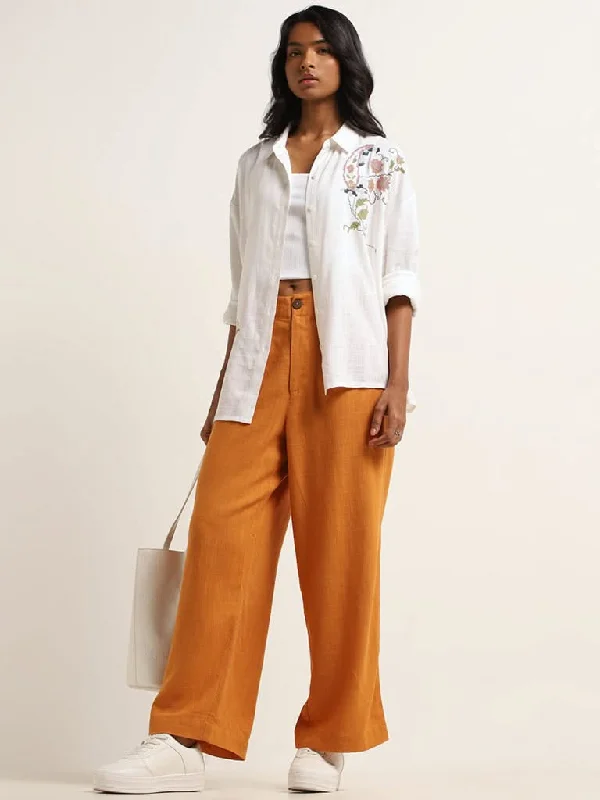 LOV Orange High-Waist Blended Linen Pants High-Waist Jeans