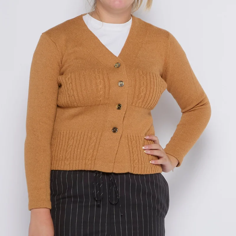 V-Neck Cable Knit Cardigan - UK 10 Fitted Loose Oversized