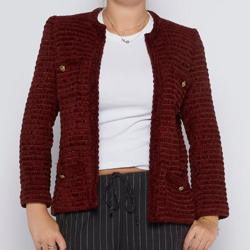 Heavy Knit Buttoned Cardigan - UK 10 Hooded Cardigan Collared Cardigan Shawl Collar