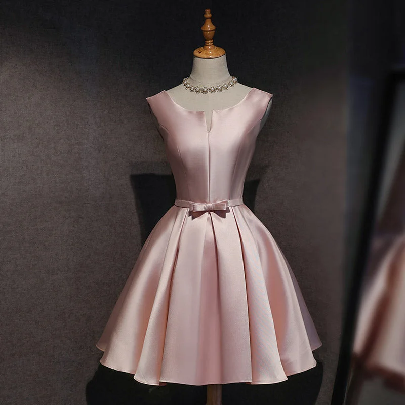 Pink Satin Short Party Dress , Lovely Satin Homecoming Dress Tunics Trousers formal