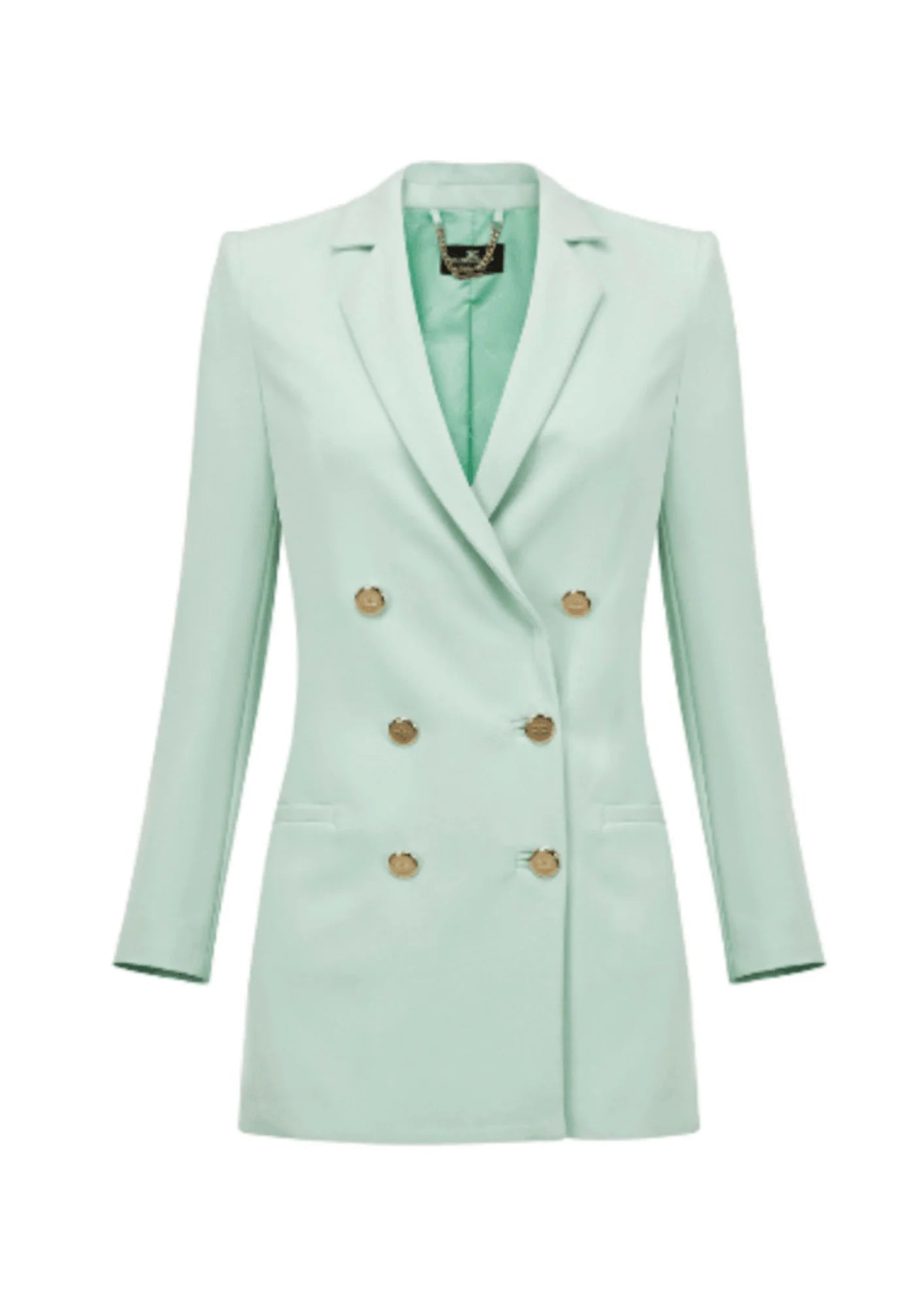 PASTEL GREEN LONG DOUBLE-BREASTED JACKET Satin Fabric Silk Fabric Chiffon Fabric