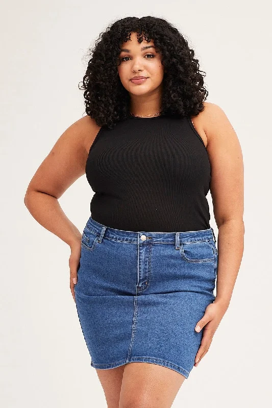 Black Crew Neck Rib Tank Top rhinestone tank top