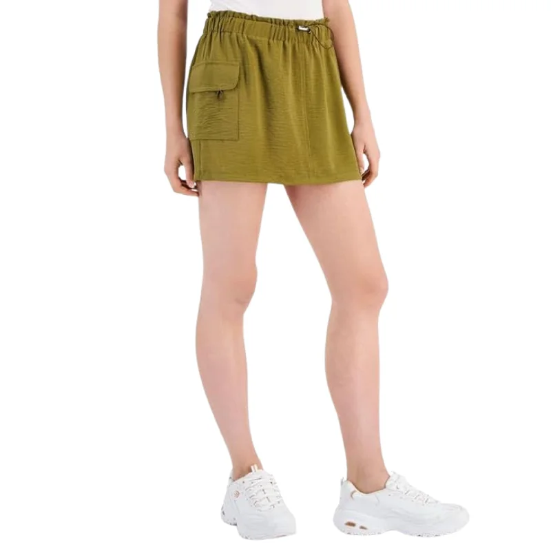 JUST POLLY - Drawcord-Waist Side-Pocket Mini Skirt denim skirt trendy