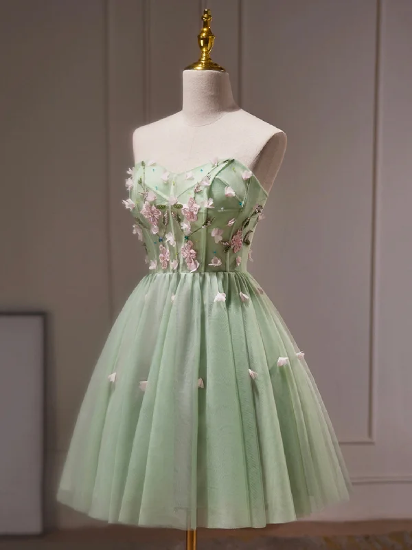 Green Tulle Beaded Party Dress, Green Short Prom Dress with Flowers Tunics Bestseller popular Green Tulle Beaded Party Dress, Green Short Prom Dress with Flowers Tunics Bestseller popular