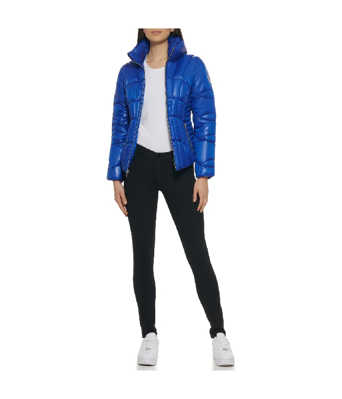Quilted Puffer Jacket Indigo Zip Front Button Front Snap Front