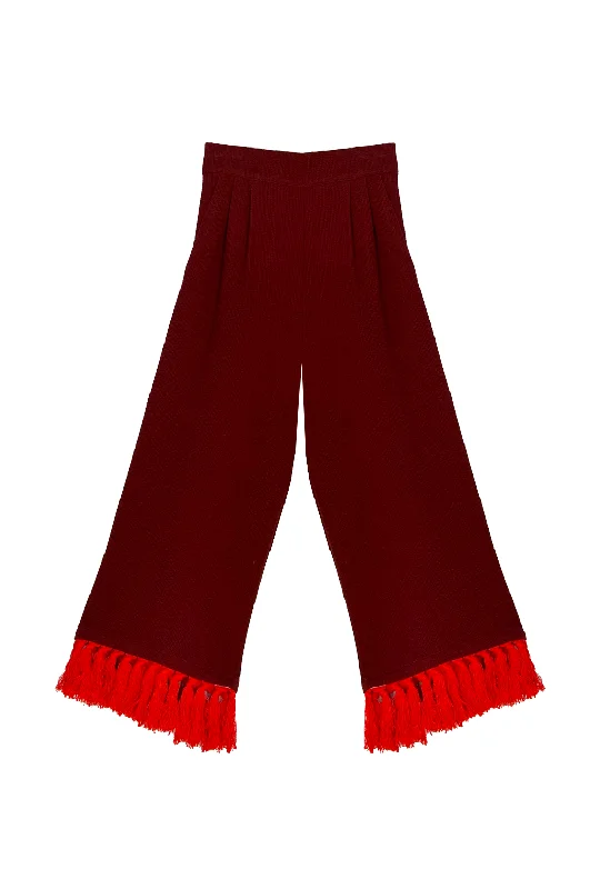 Tasseled Lounge Pants  - Maroon & Orange Elegant Dress Pants