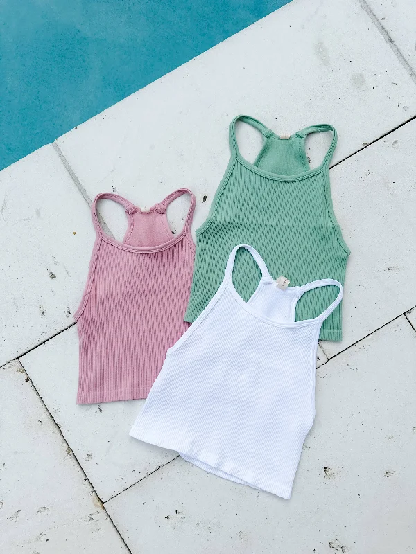 Ribbed Cropped Razor Back Tank solid color tank