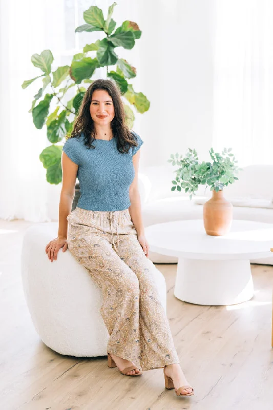 Spring Paisley Pants Modern Stretch Trousers