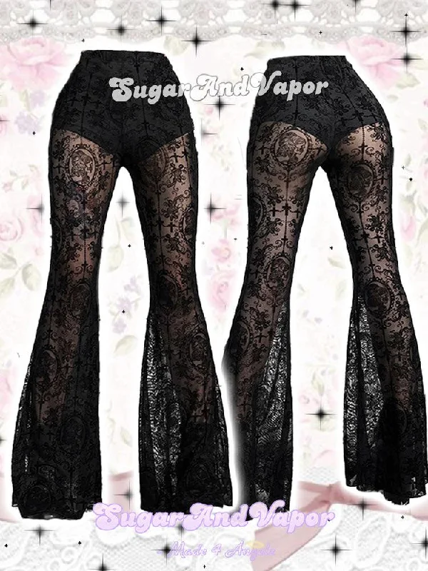Serenity Goth Lace See-through Flared Pants Casual Sweatpants Style