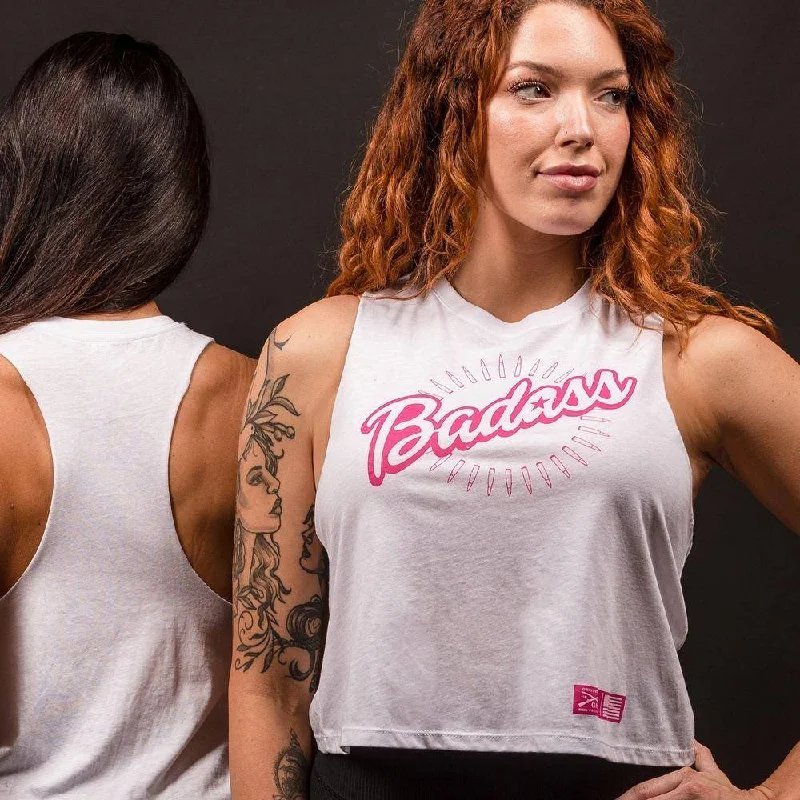 Women's Badass Racerback Cropped Tank - White ribbed tank top