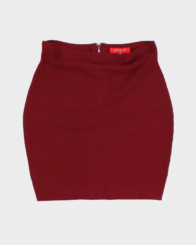 Womens Burgundy Guess Mini Skirt - M asymmetrical skirt cut