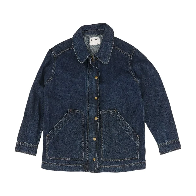Navy Solid Denim Jacket Knit Fabric Woven Fabric Fleece Fabric