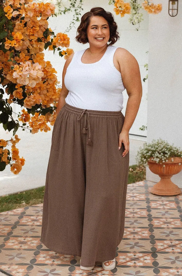 Lola Pants - Coffee Fashionable Tapered Leg Pants