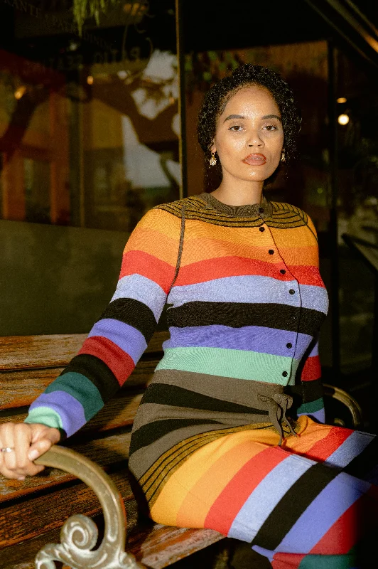Rainbow Stripe Cropped Cardigan Solid Color Striped Floral Print