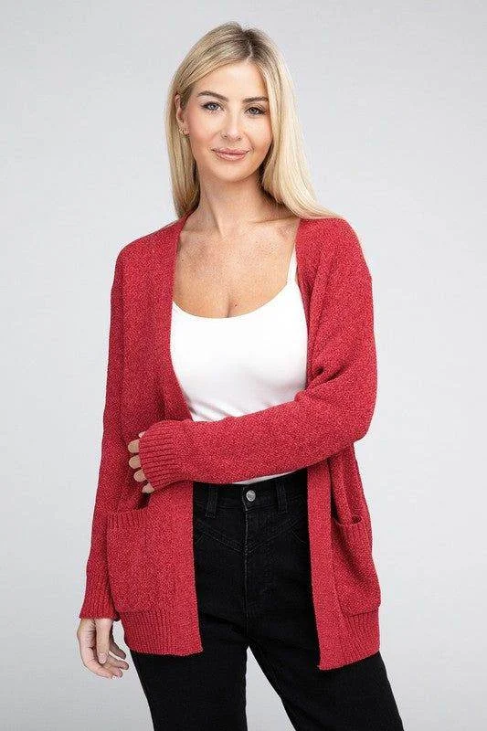 Zenana Melange Open Front Sweater Cardigan Asymmetrical,ymmetric Pencil Cardigan