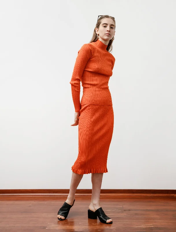 Irregular Rib Cotton Skirt Poppy Red midi skirt versatile